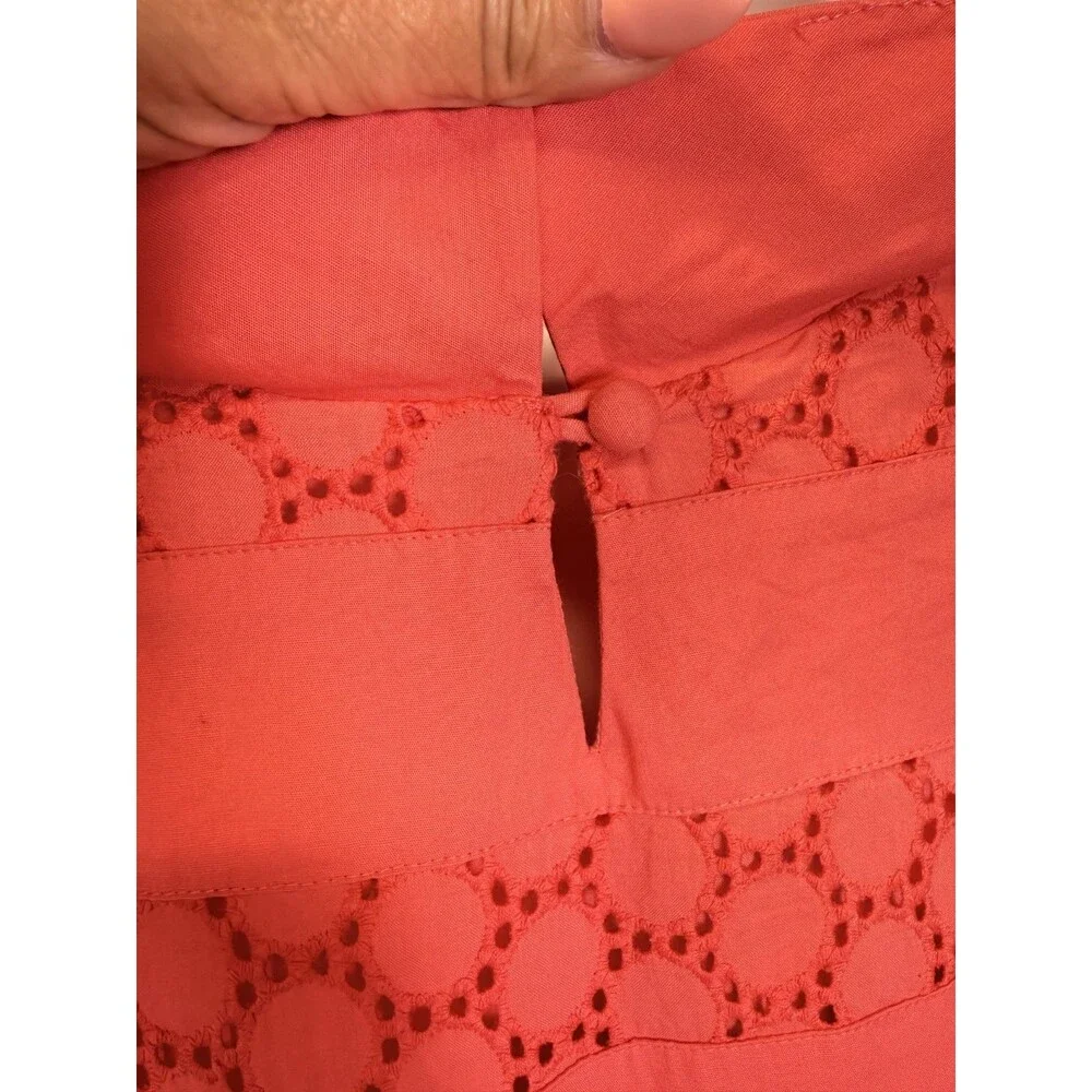 Boden US 12R Pink Cotton Eyelet Shift Dress Peter Pan Collar Salmon Pink